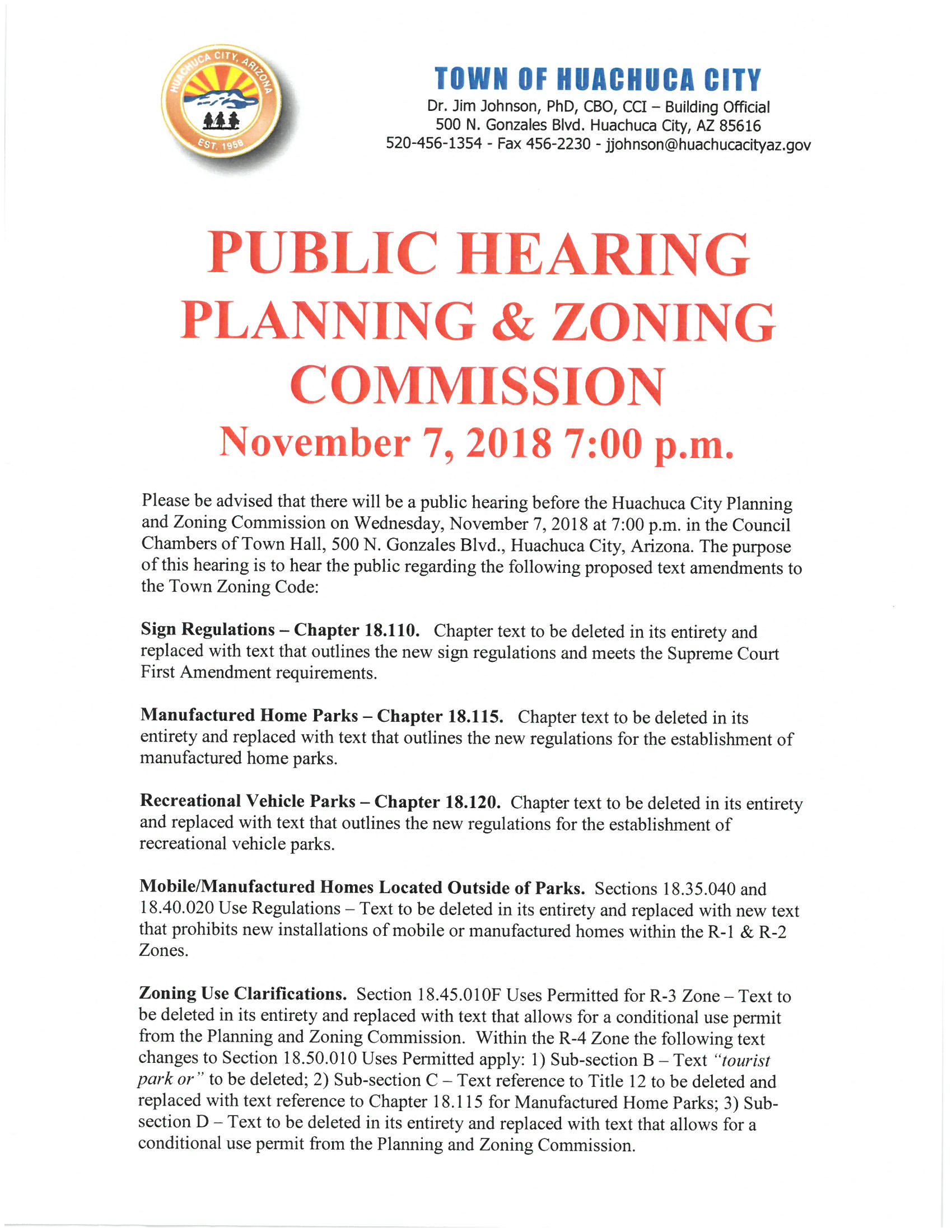 Public Hearing Planning And Zoning Commission Town Of Huachuca City